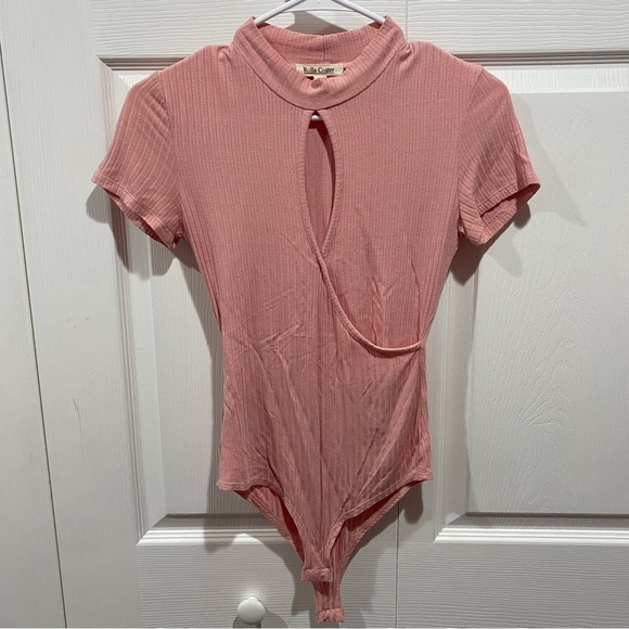 ROLLA COSTER Women’s Soft Pleated T Shirt Bodysuit with Cutout - pink, size S - Picture 1 of 3